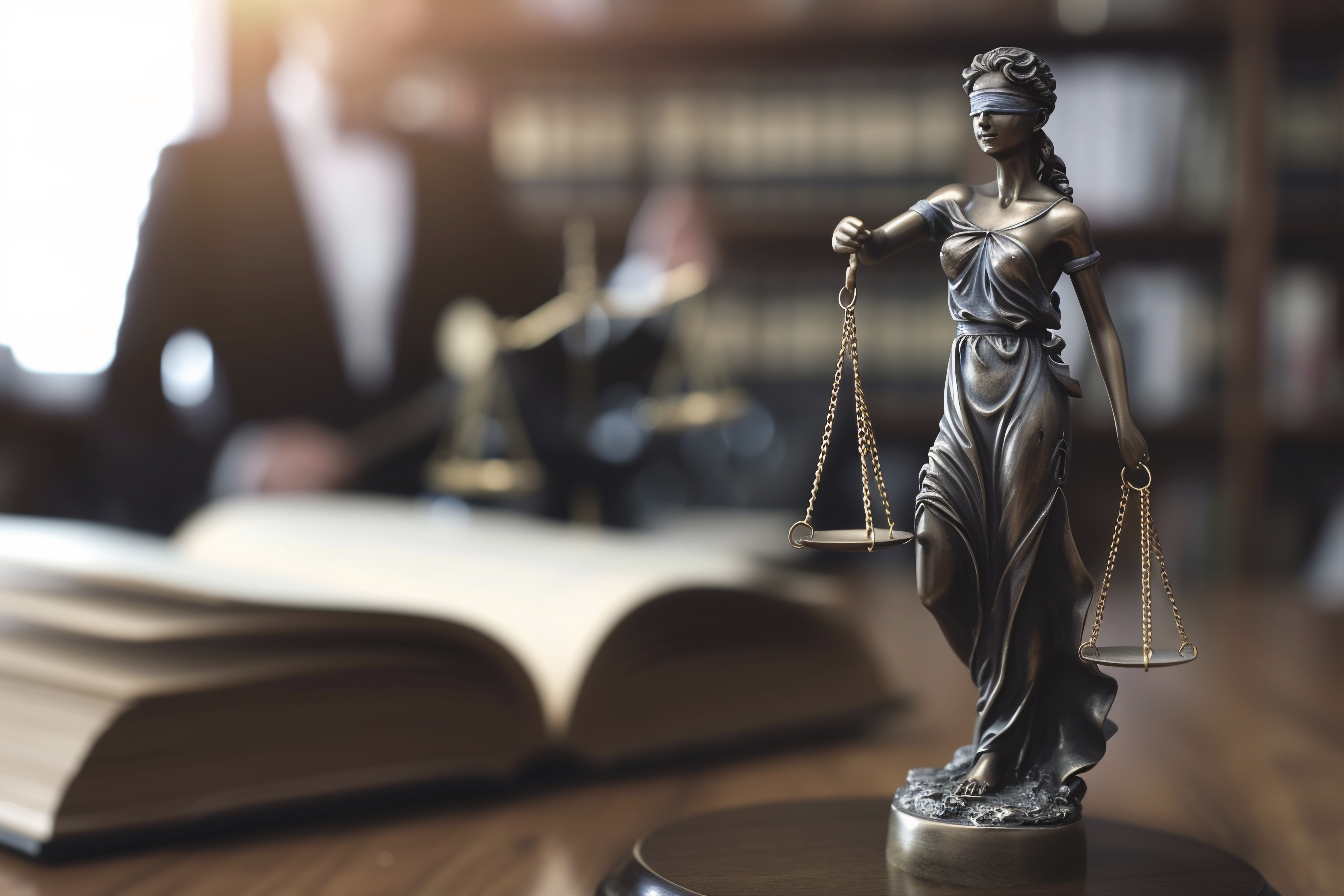 front view blurry lawyer working